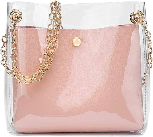 Ladies Transparent Bucket Bag Pink